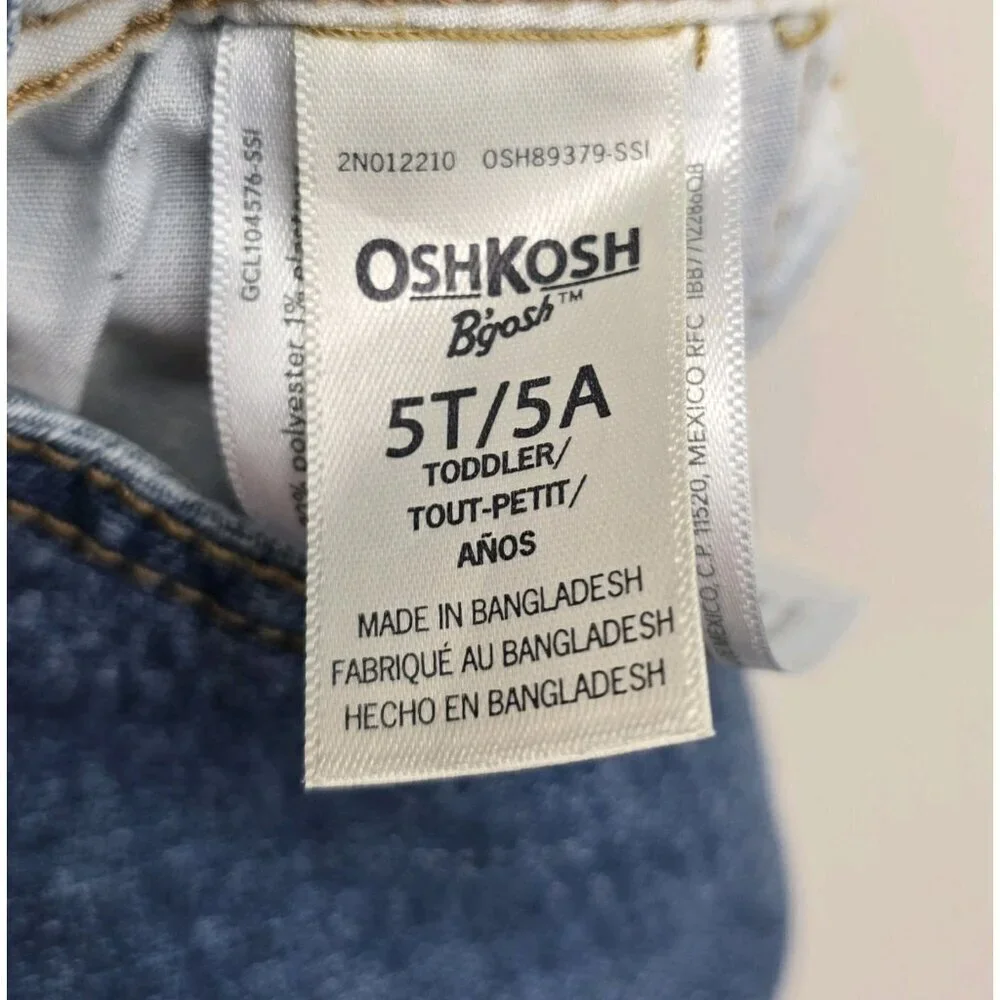 Oshkosh Denim Blue Jean Bib Overalls Toddler Size 5T Floral Ruffles Adjustable